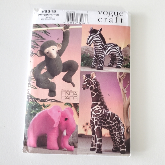 Vogue 8349 Linda Carr Stuffed Plush Animal Pattern Monkey Giraffe Elephant Zebra - Picture 8 of 8